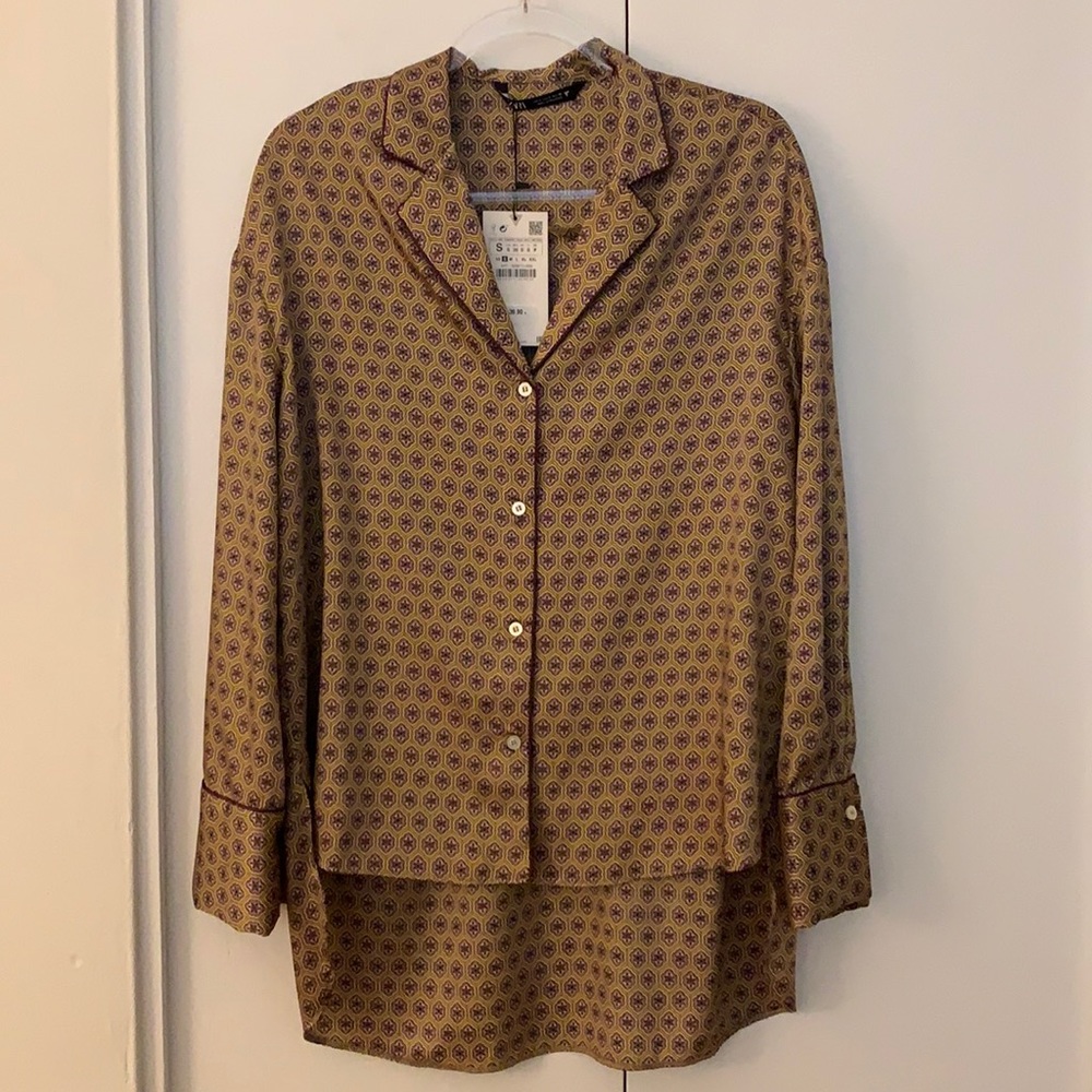 Zara Printed Silk Blouse. New with tags. Size S.